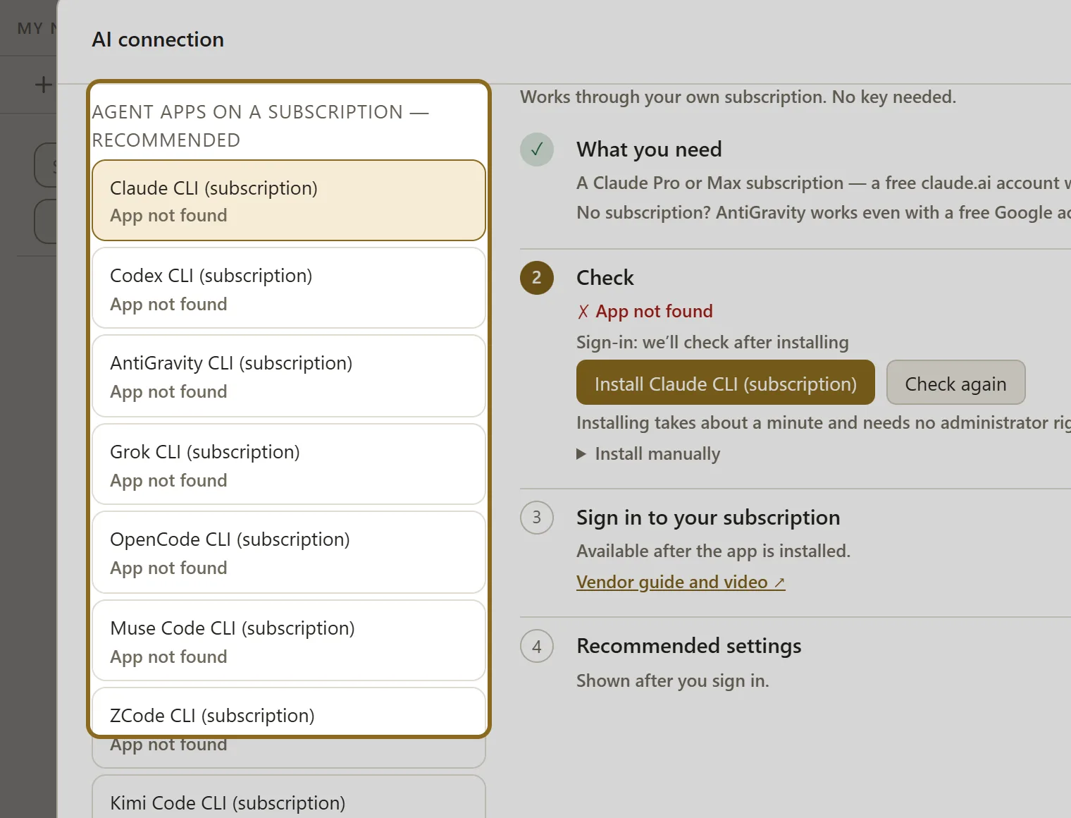 Screenshot for step 2: Pick a provider on the left.