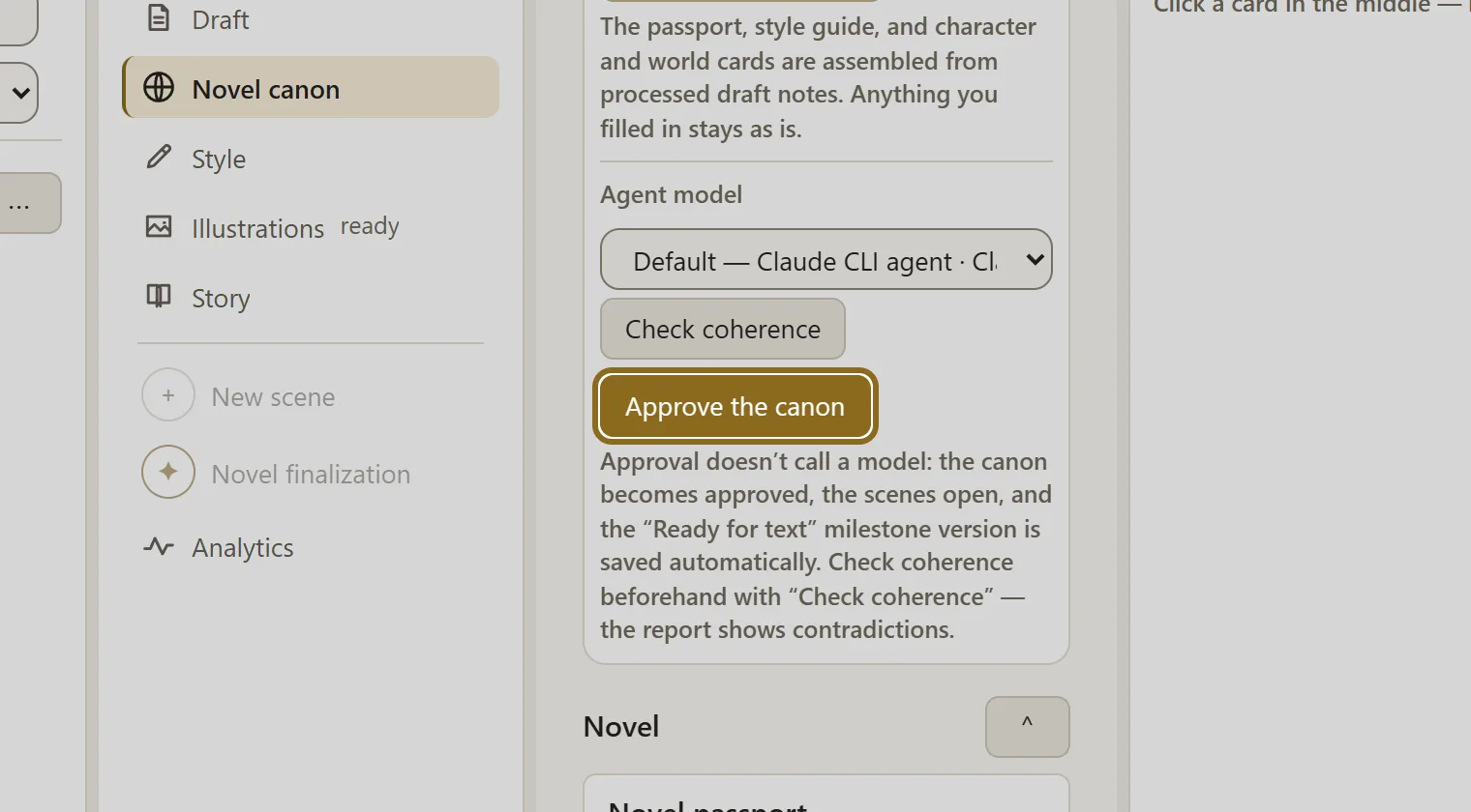 Screenshot for step 5: When the canon suits you, click “Approve the canon”.