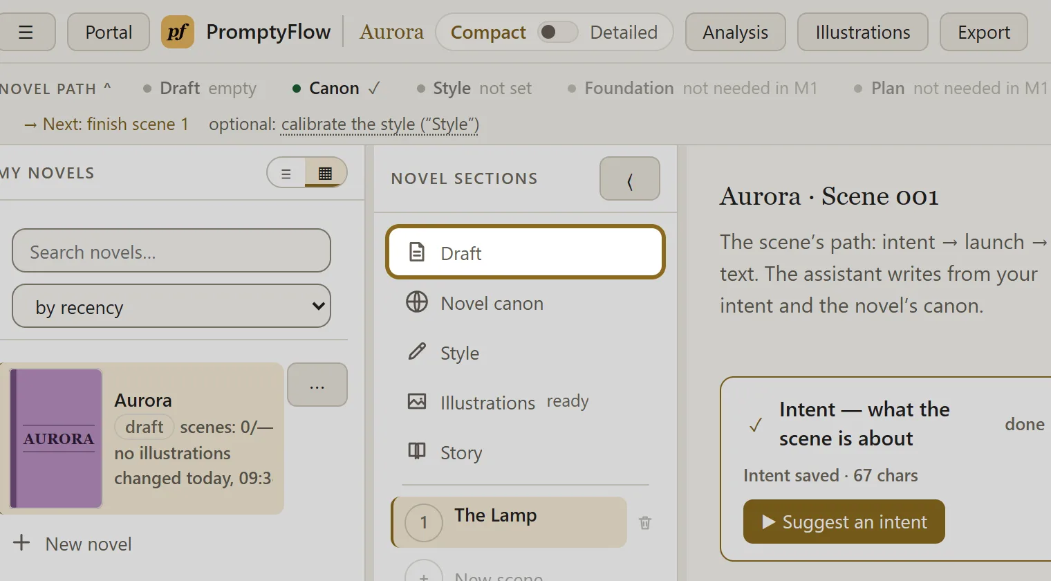 Screenshot for step 1: In the novel sections, open “Draft” — it is the first item from the top.