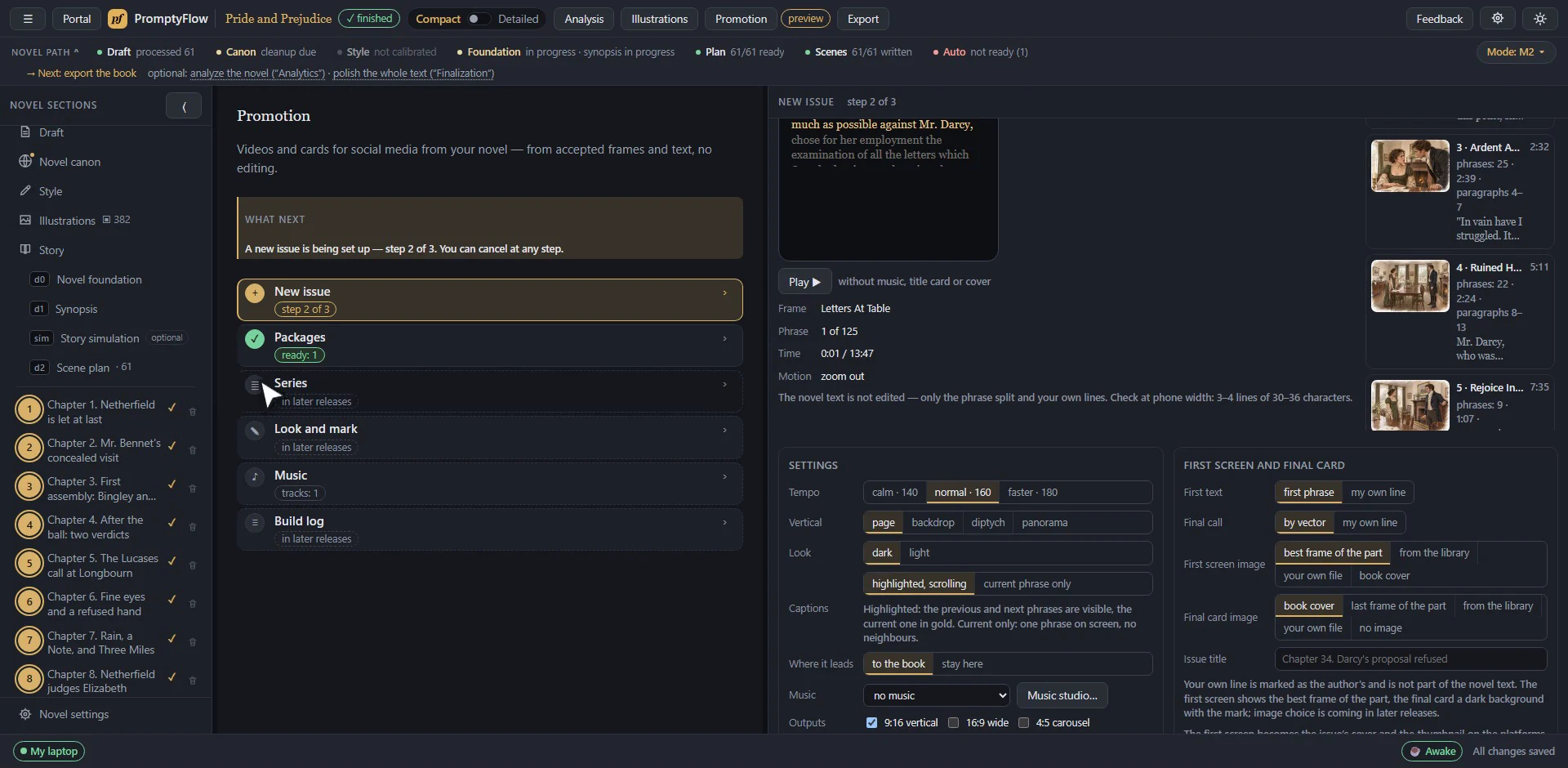 The issue wizard: tempo, layout, captions, music, formats